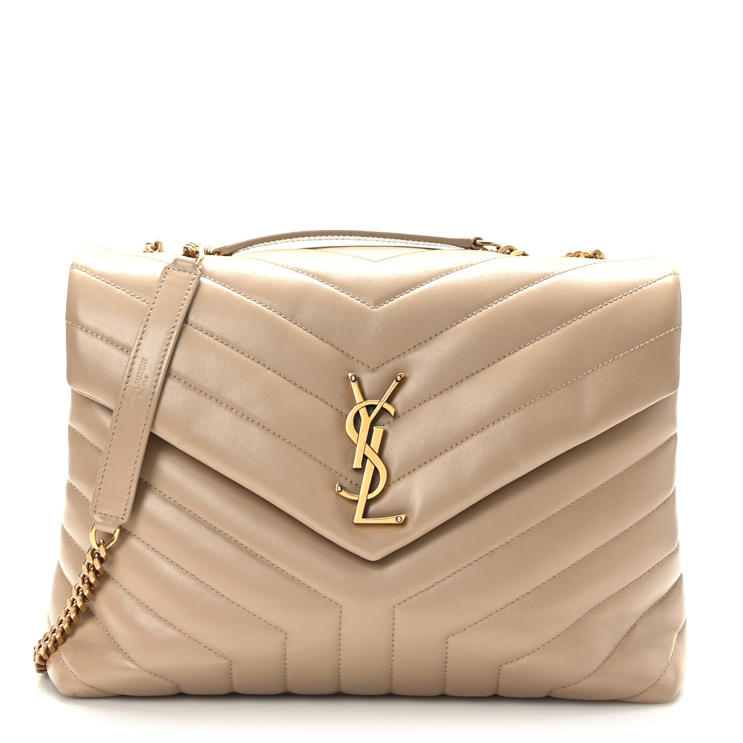 Saint Laurent Calfskin Y Quilted Monogram Medium Loulou Chain Satchel Dark Beige 1 of 9