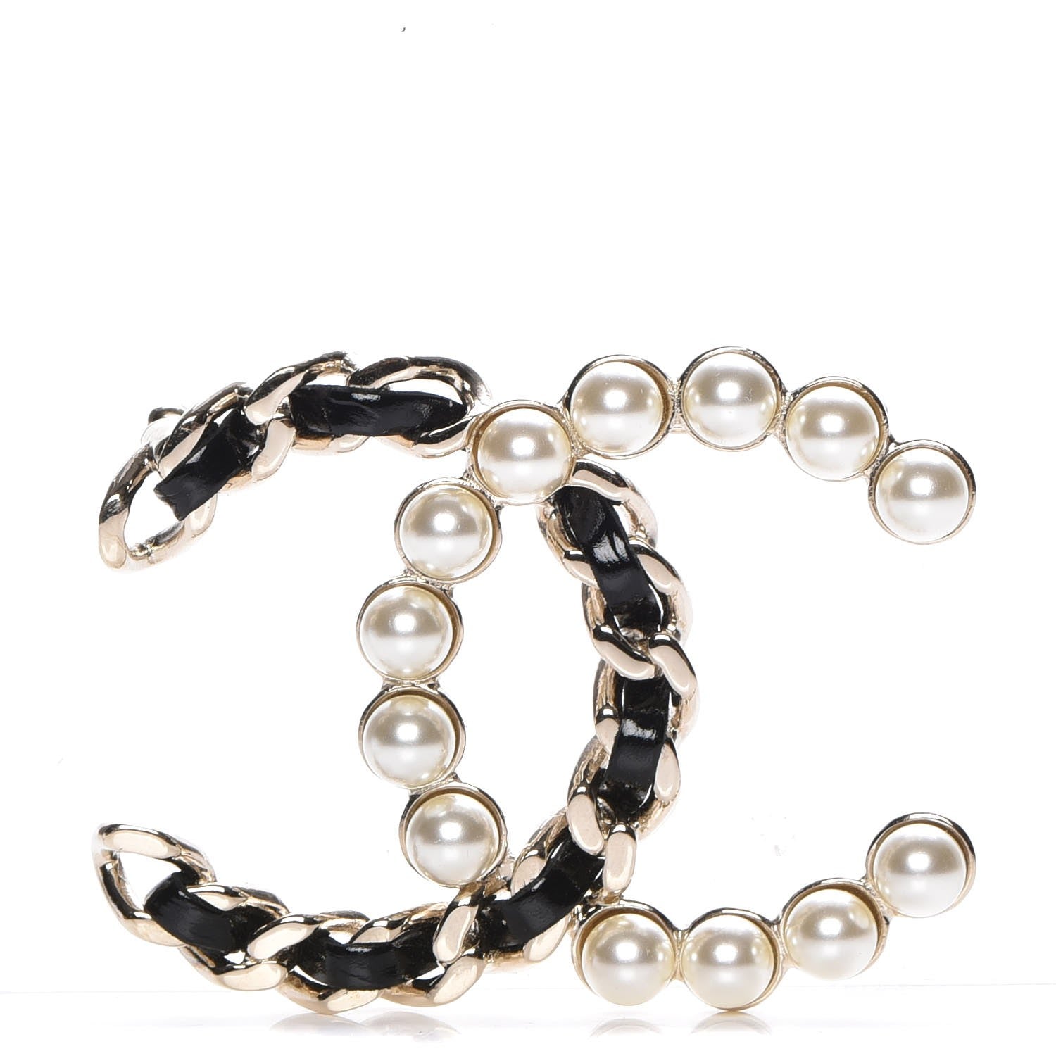 Chanel Calfskin Pearl CC Chain Brooch Black Gold 1 of 5