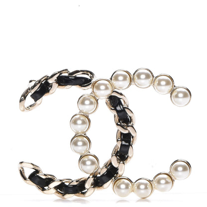 Chanel Calfskin Pearl CC Chain Brooch Black Gold 1 of 5