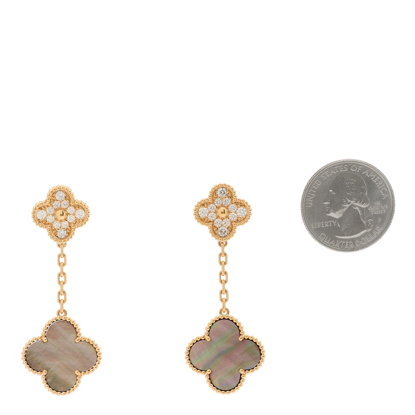 18K Rose Gold Diamond Grey Mother of Pearl Magic Alhambra 2 Motifs Earrings