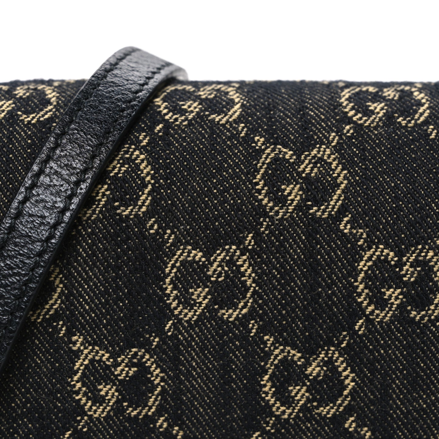 Jacquard Black Denim GG Monogram Textured Dollar Calfskin Mini Horsebit 1955 Crossbody Bag Black Ivory