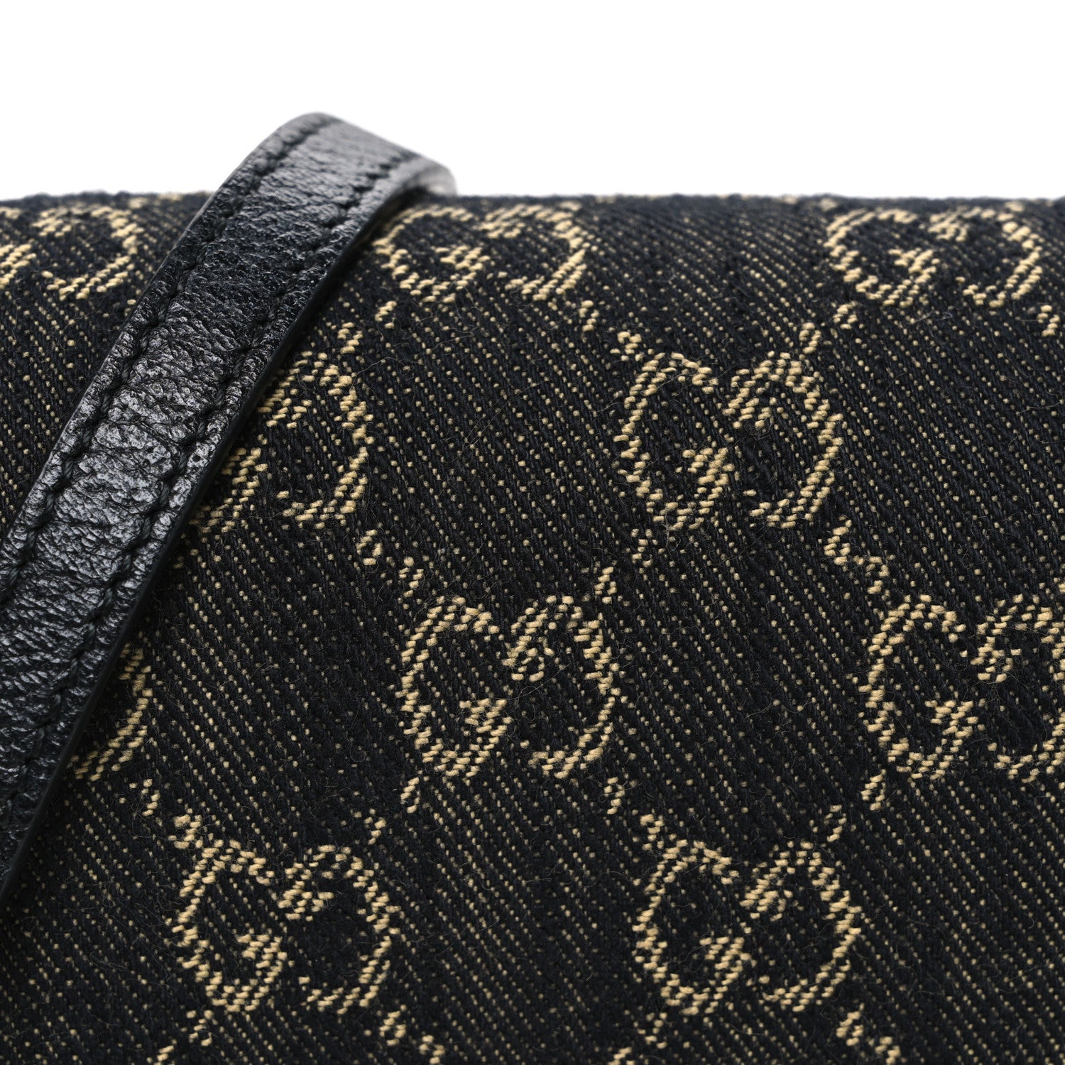 Gucci Jacquard Black Denim GG Monogram Textured Dollar Calfskin Mini Horsebit 1955 Crossbody Bag Black Ivory 7 of 10
