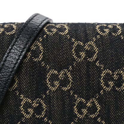 Gucci Jacquard Black Denim GG Monogram Textured Dollar Calfskin Mini Horsebit 1955 Crossbody Bag Black Ivory 7 of 10