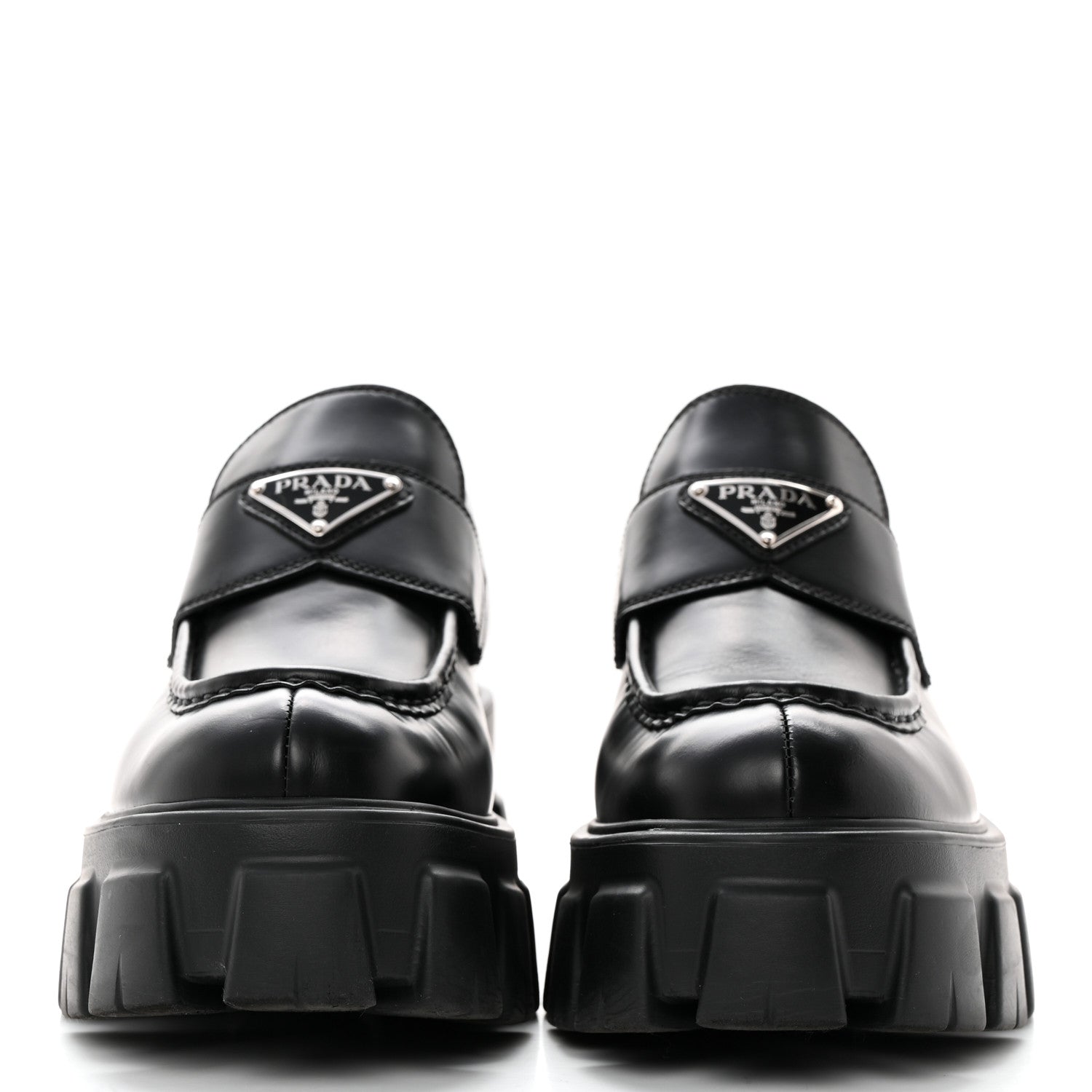 Prada Spazzolato Rois Metal Triangle Logo Monolith 55mm Loafers 39 Black 2 of 13