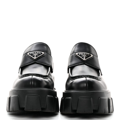Prada Spazzolato Rois Metal Triangle Logo Monolith 55mm Loafers 39 Black 2 of 13