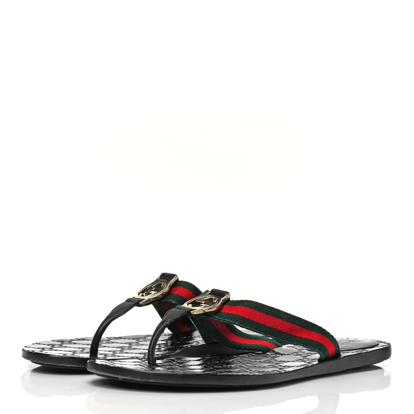 Nylon Guccissima Web Womens Thong Sandals 38.5 Green Red Black