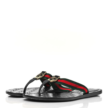 Gucci Nylon Guccissima Web Womens Thong Sandals 38.5 Green Red Black 4 of 9