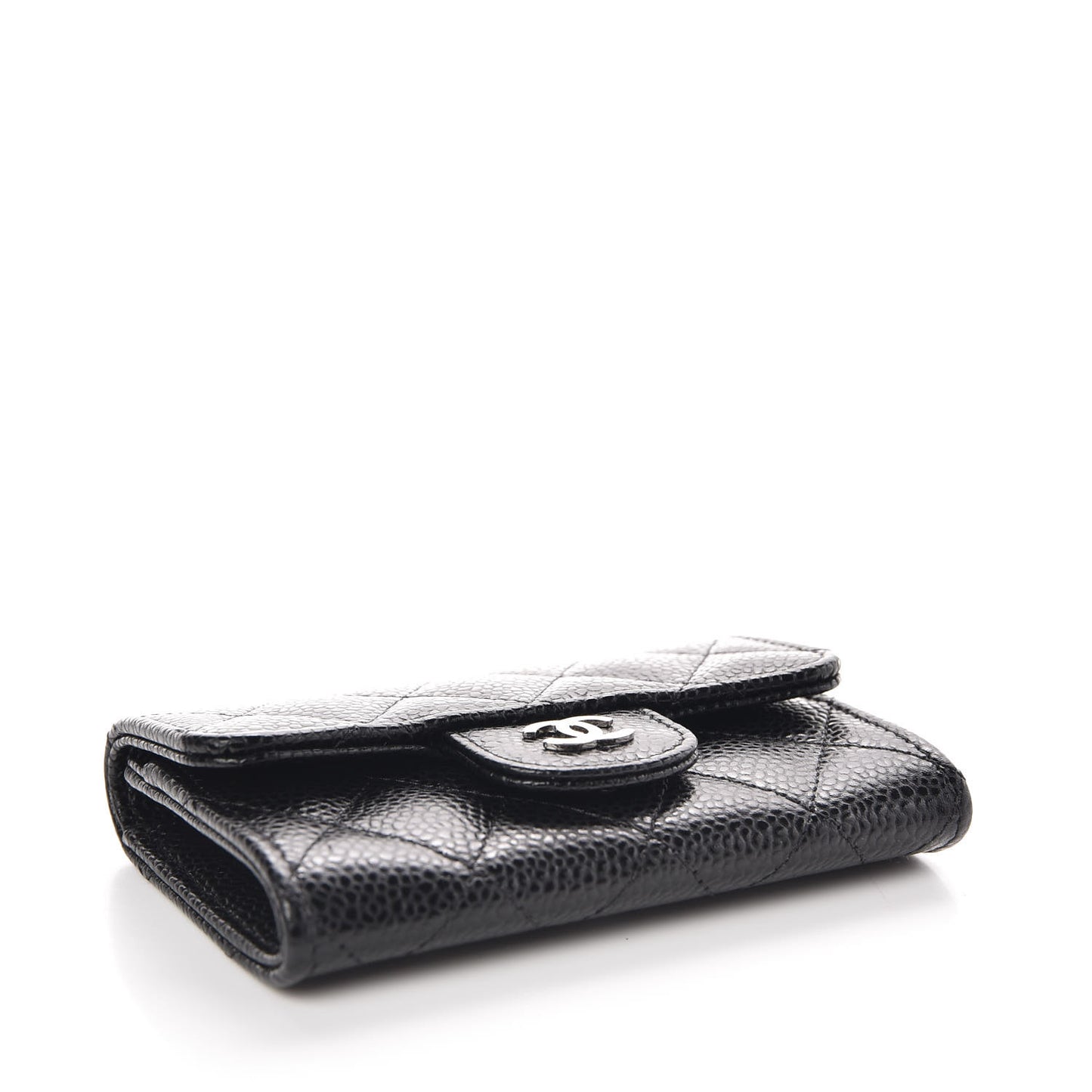 Caviar Quilted Flap Card Holder Black