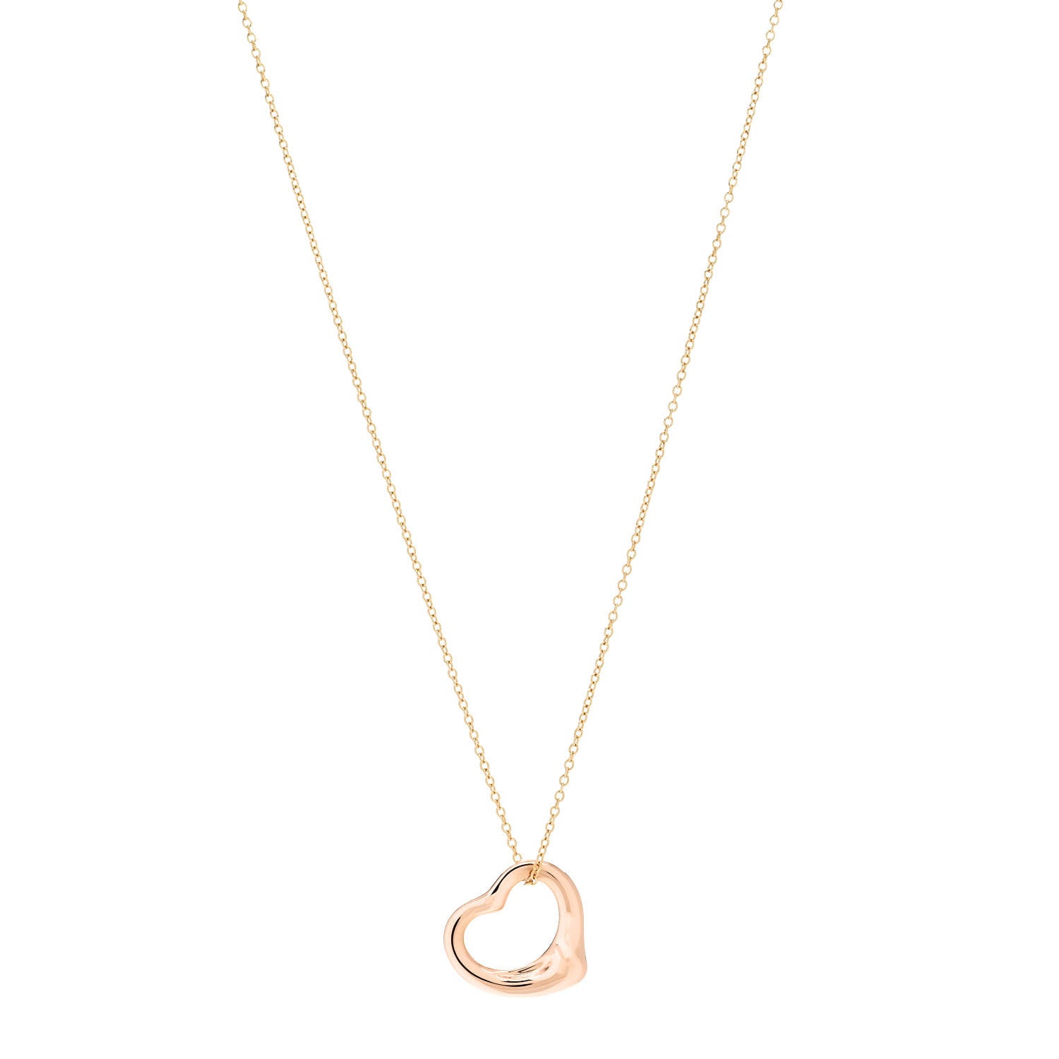 Tiffany 18K Rose Yellow Gold 16mm Elsa Peretti Open Heart Pendant Necklace 1 of 6