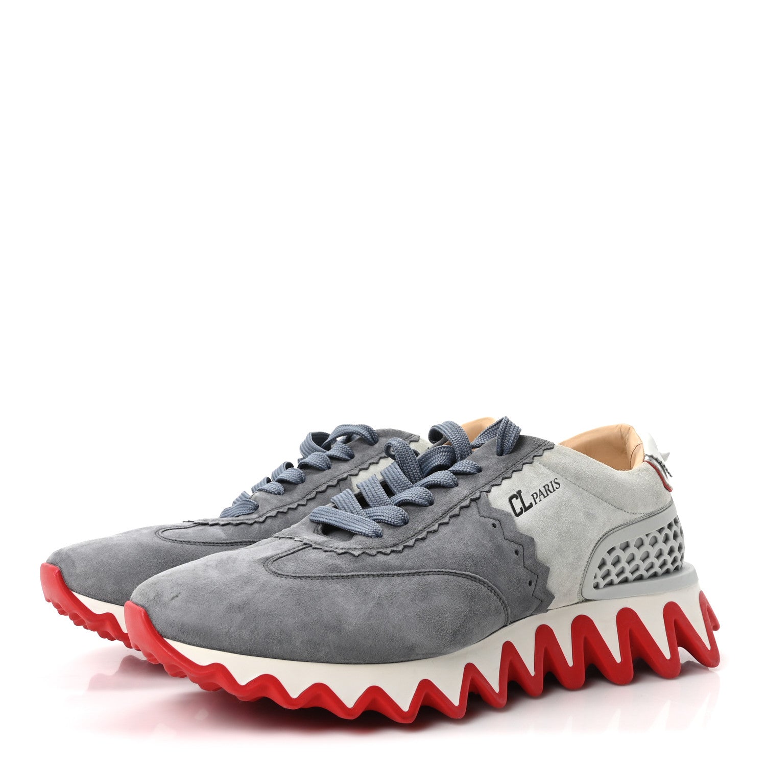 Christian Louboutin Suede Calfskin Mens Loubishark Sneakers 45 Grey Blue 4 of 9