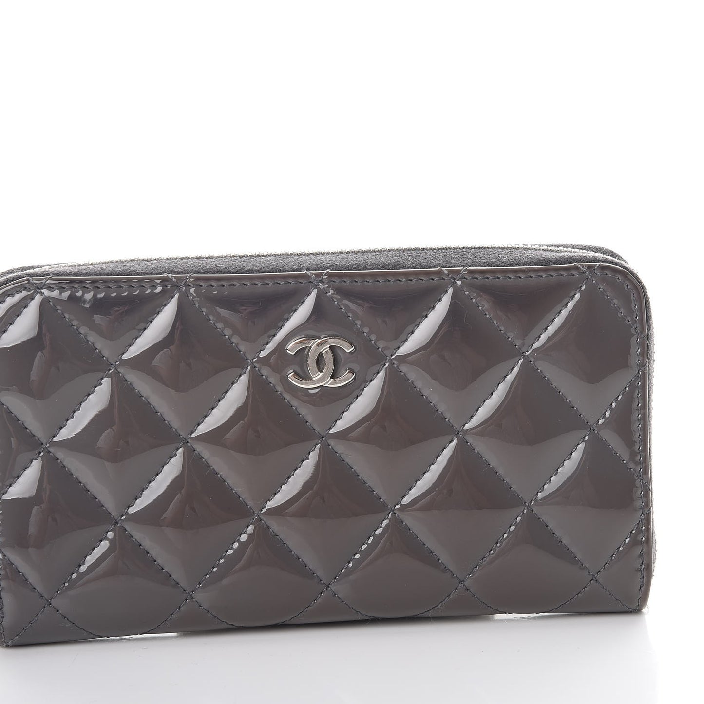 Patent Quilted Small Zip Around Wallet Grey