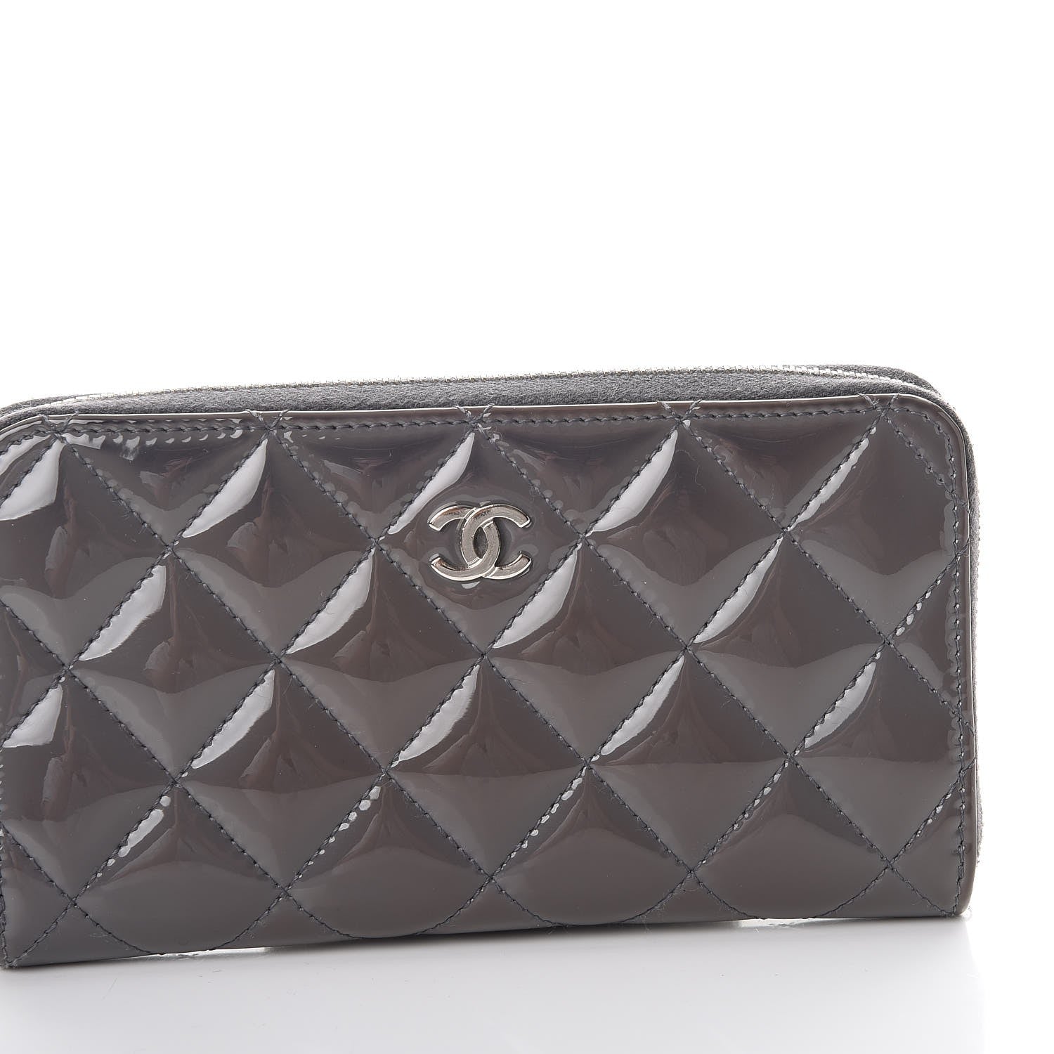 Chanel Patent Quilted Small Zip Around Wallet Grey 10 of 12
