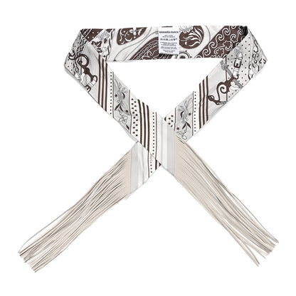 Hermes Silk Festival Des Amazones Bandana Fringed Twilly Craie Brun 1 of 6
