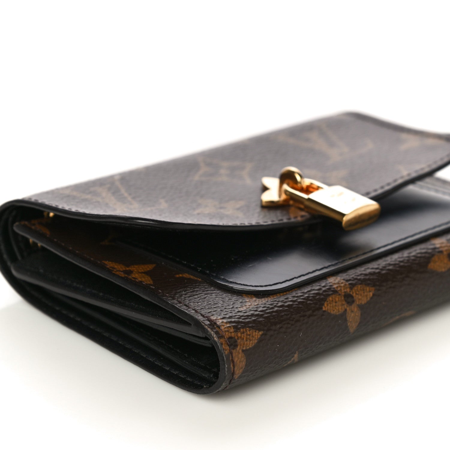 Louis Vuitton Monogram Flower Lock Compact Wallet Black 8 of 14