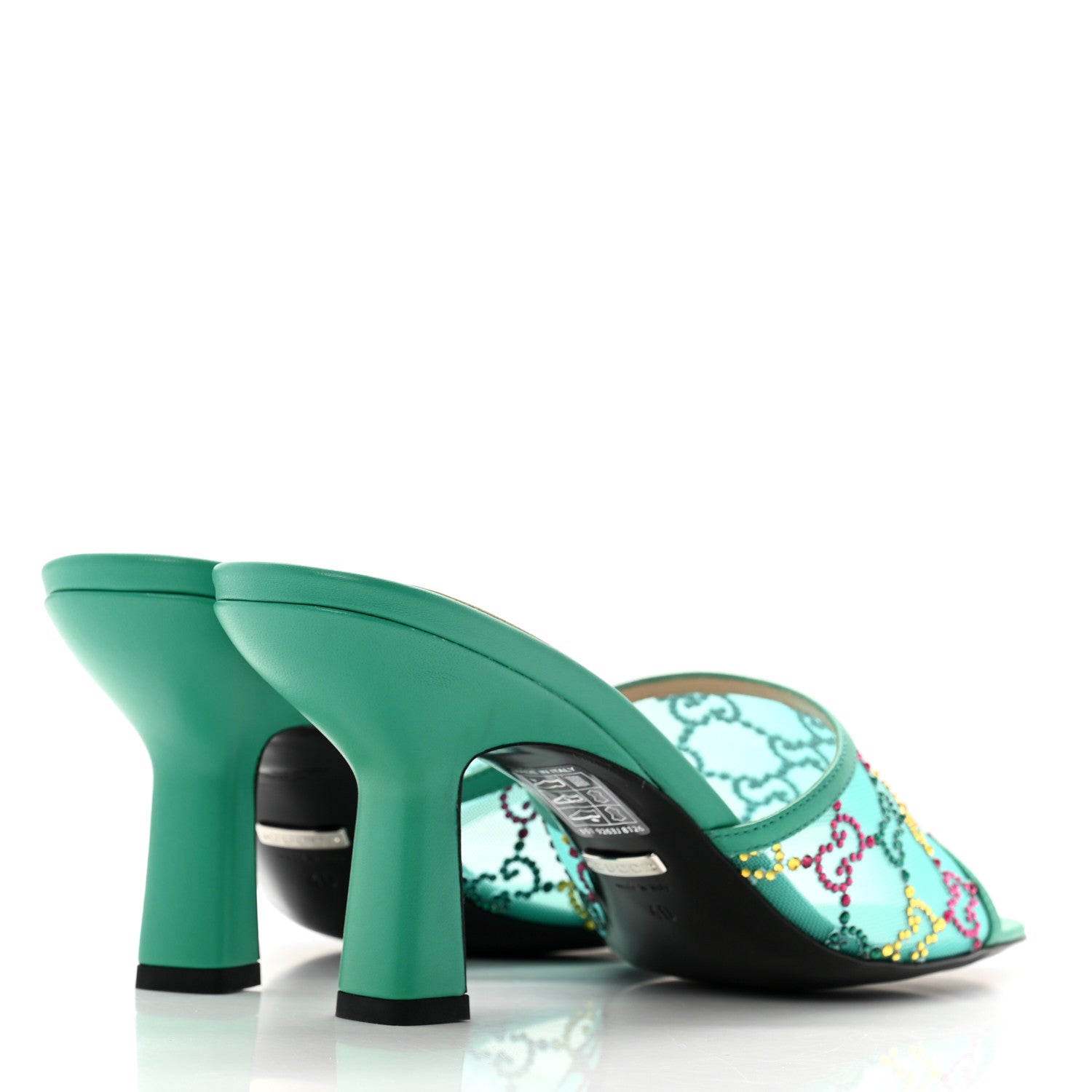 Gucci Tela Retino Nappa Crystal GG Monogram Square G 95mm Slide Sandals 40 Turquoise 5 of 9
