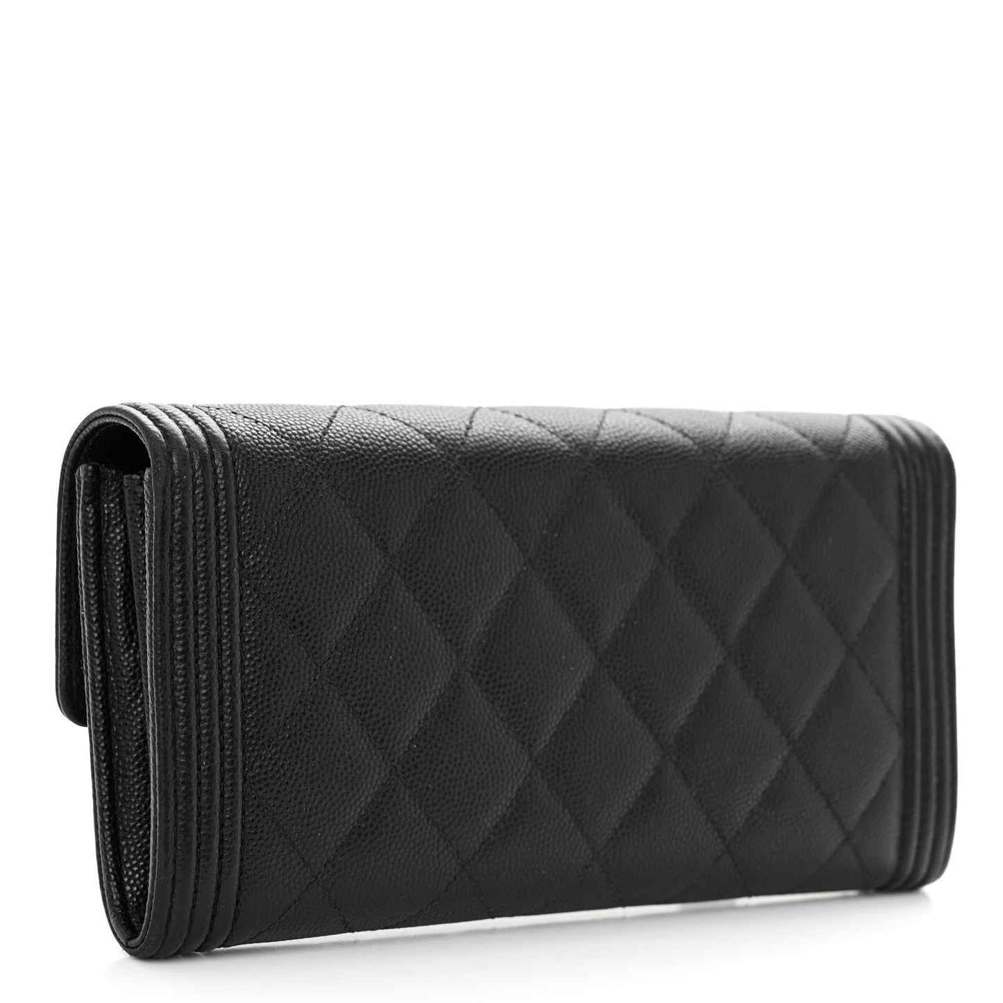 Caviar Quilted Large Boy Gusset Flap Wallet Black