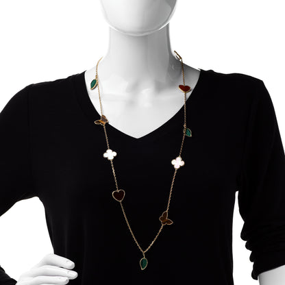 Van Cleef & Arpels 18K Yellow Gold Mother of Pearl Malachite Carnelian Tiger Eye 12 Motif Lucky Alhambra Necklace 2 of 8
