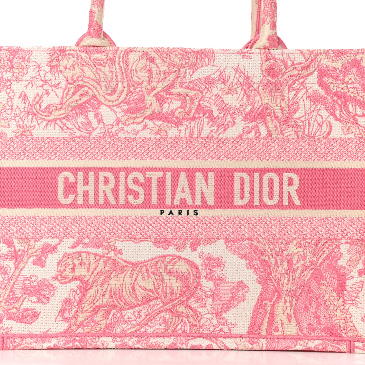 Christian Dior Canvas Embroidered Medium Dioriviera Toile De Jouy Book Tote Peony Pink 8 of 10