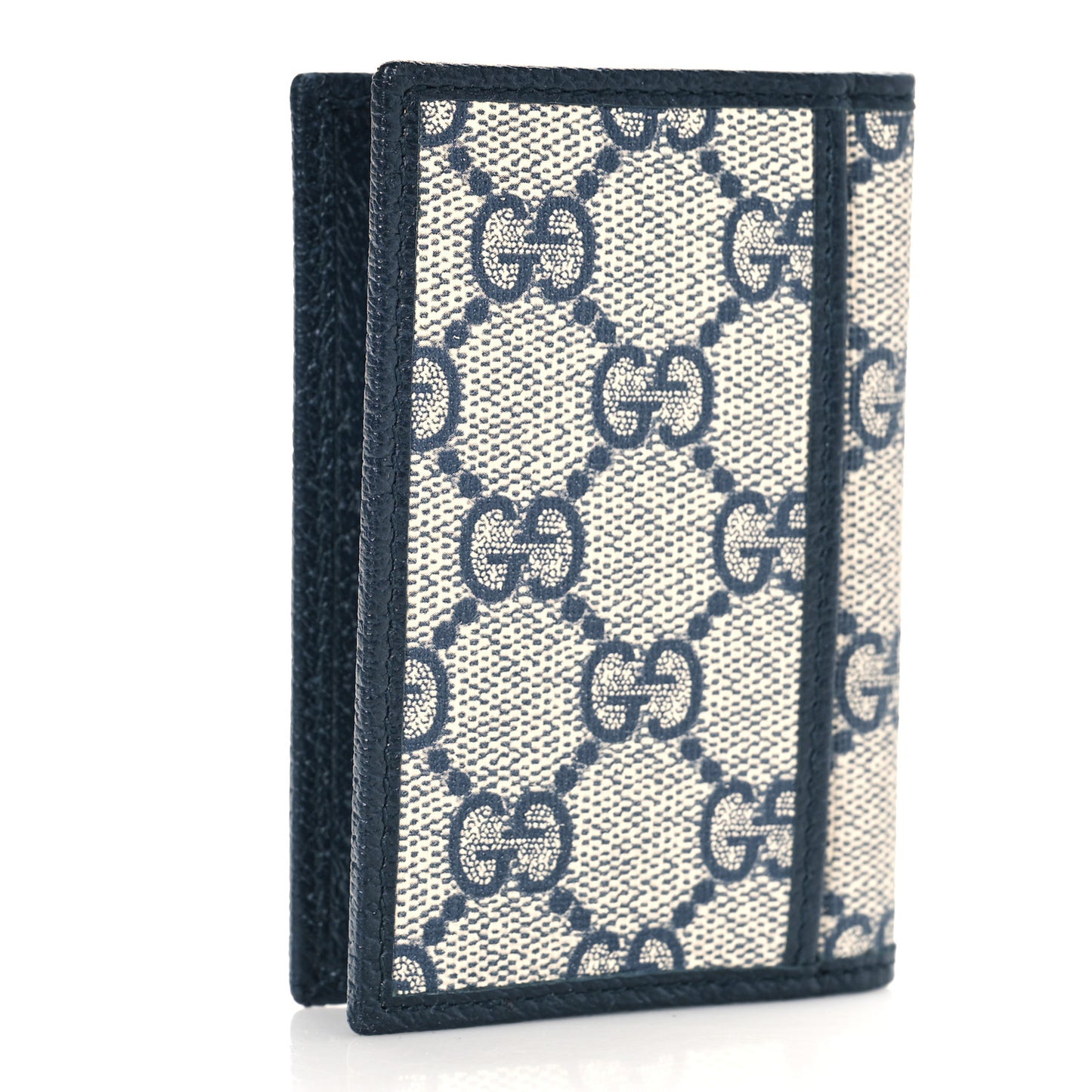 GG Supreme Monogram Textured Dollar Calfskin Retro Interlocking G Card Case Beige Blue