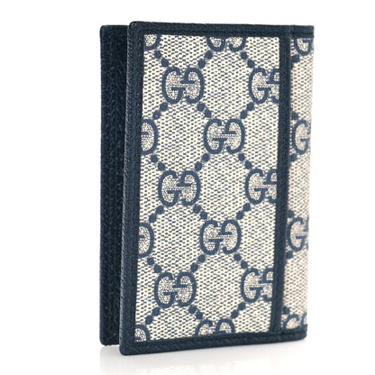 Gucci GG Supreme Monogram Textured Dollar Calfskin Retro Interlocking G Card Case Beige Blue 3 of 8