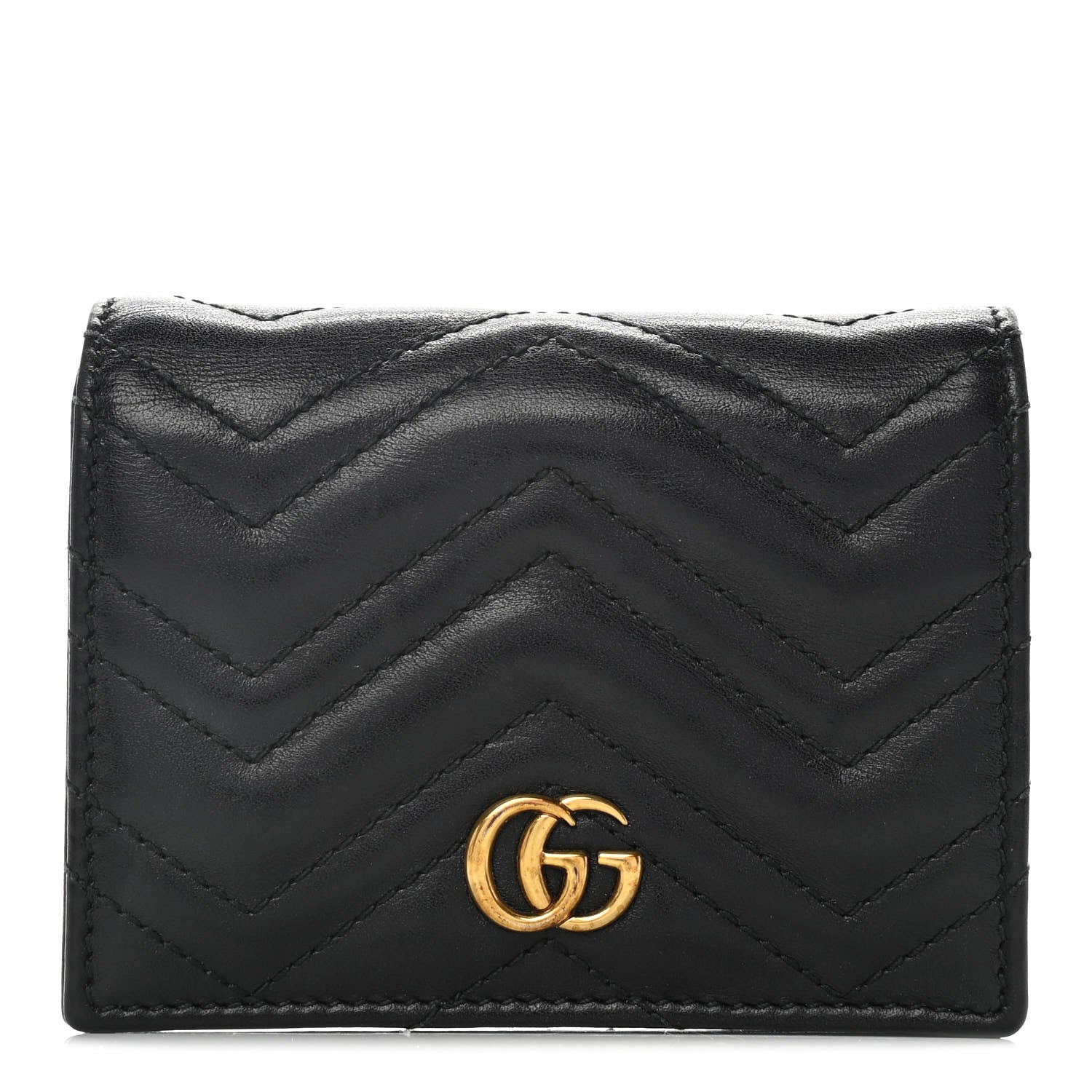 Gucci Calfskin Matelasse GG Marmont Card Case Wallet Black 1 of 12