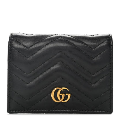 Gucci Calfskin Matelasse GG Marmont Card Case Wallet Black 1 of 12