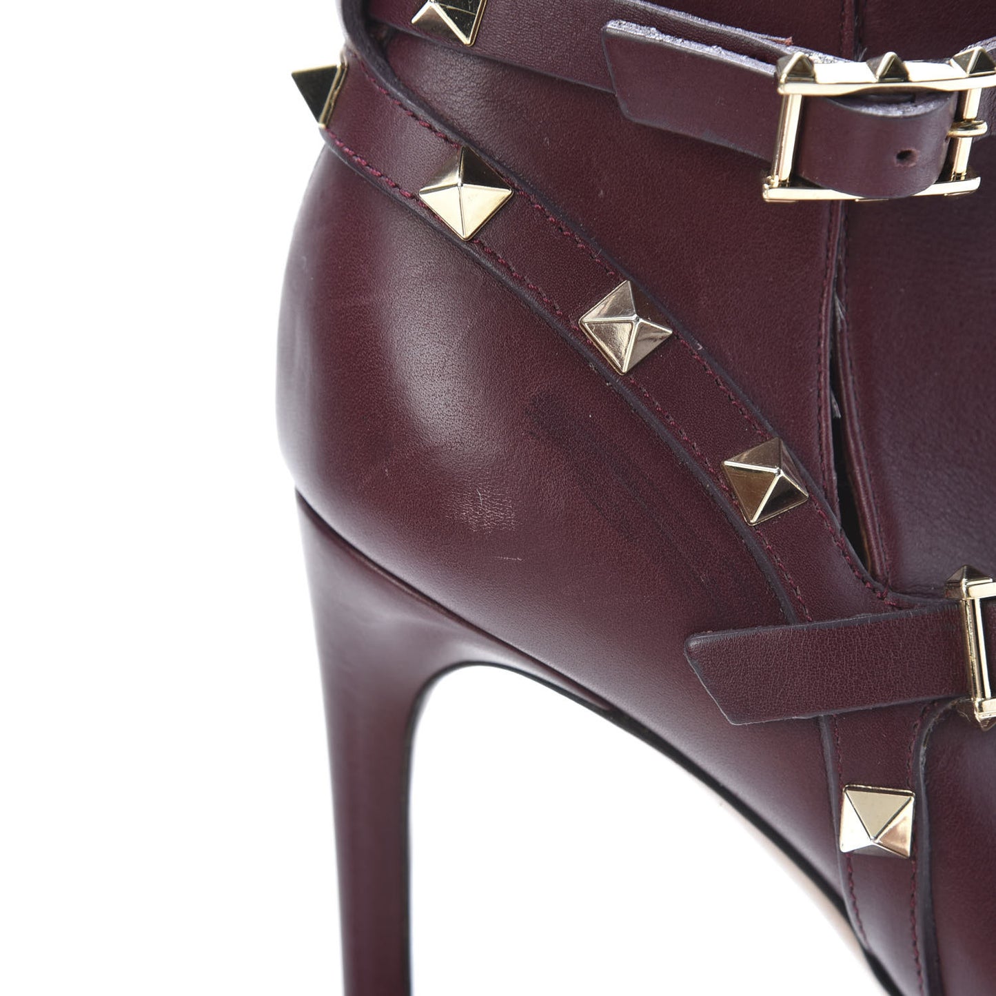 Calfskin Rockstud Double Buckle 100mm Ankle Boots 37.5 Rubin