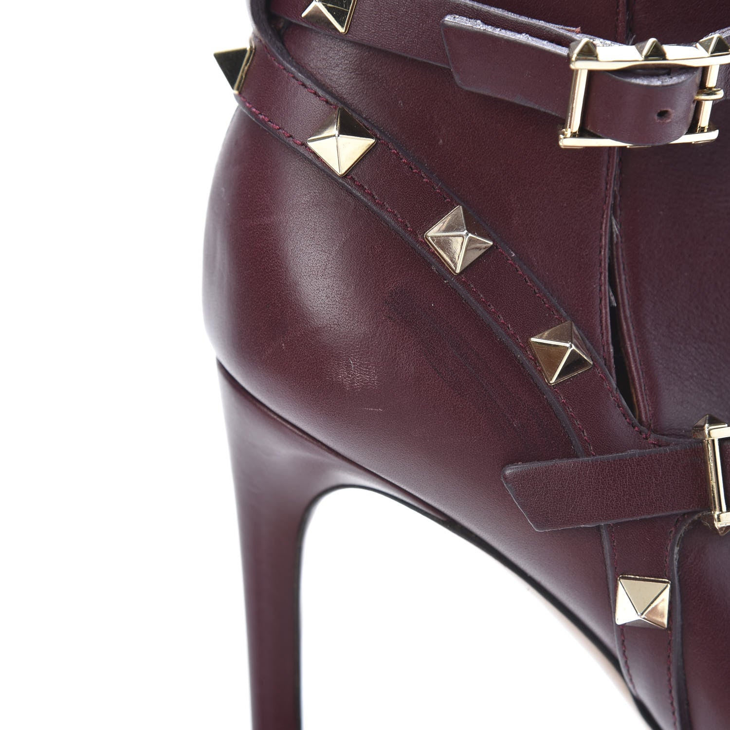 Valentino Garavani Calfskin Rockstud Double Buckle 100mm Ankle Boots 37.5 Rubin 14 of 17