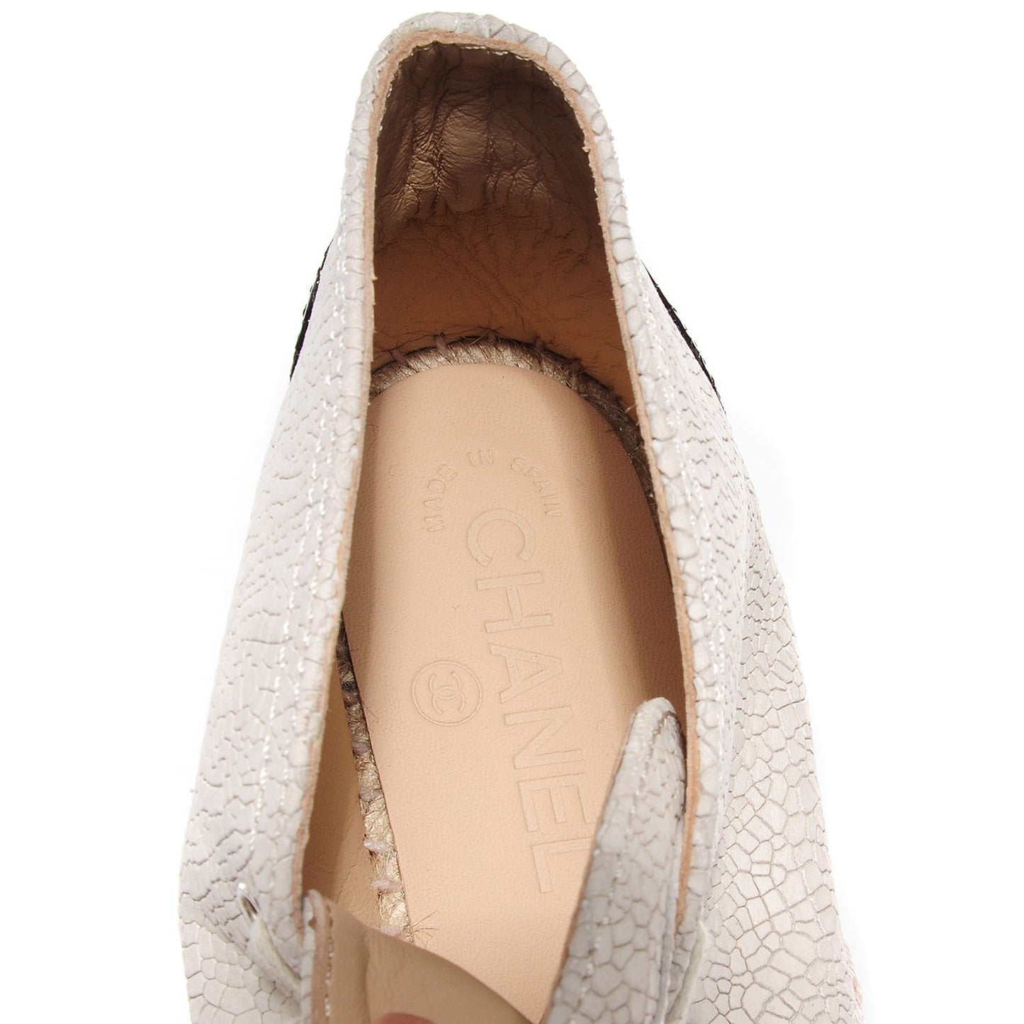 Crackled Calfskin High Top Espadrilles 35 Beige Black