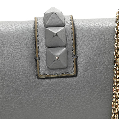 Valentino Garavani Pebbled Calfskin Small Glam Lock Rockstud Flap Gray 9 of 13