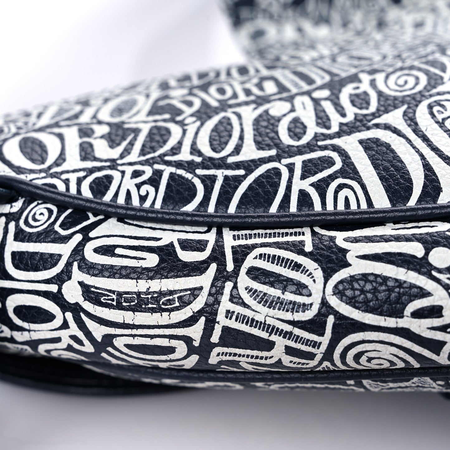 X SHAWN STUSSY Grained Calfskin Printed Mens Saddle Bag Navy Blue