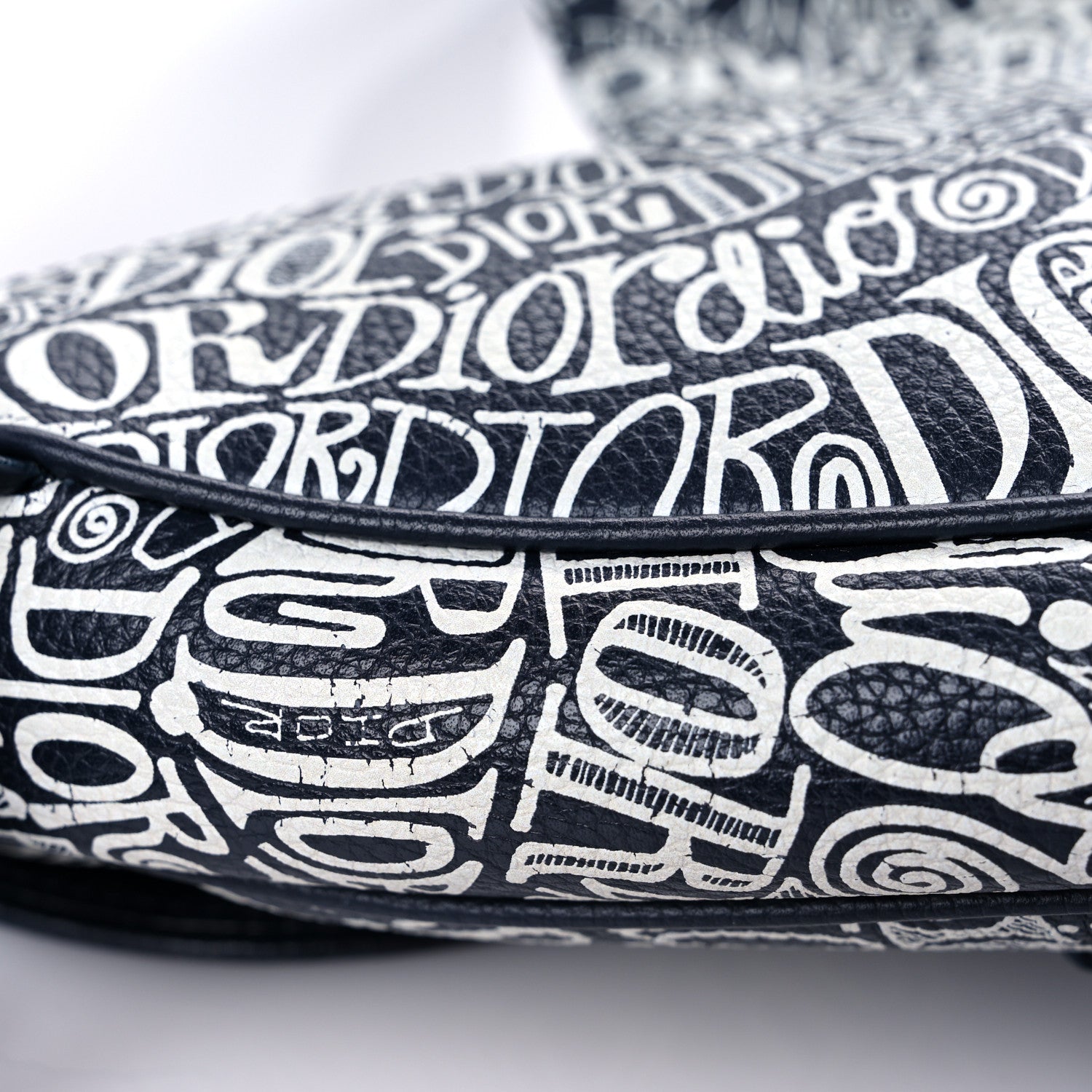 Christian Dior X SHAWN STUSSY Grained Calfskin Printed Mens Saddle Bag Navy Blue 9 of 12