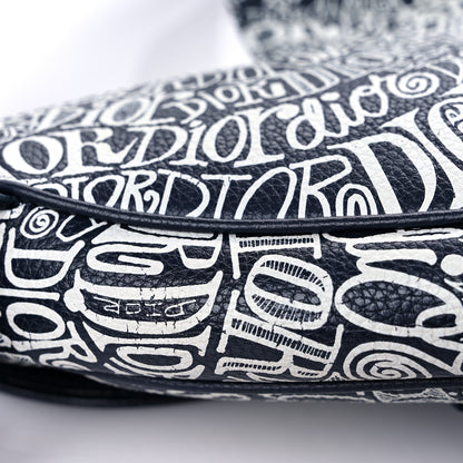 Christian Dior X SHAWN STUSSY Grained Calfskin Printed Mens Saddle Bag Navy Blue 9 of 12