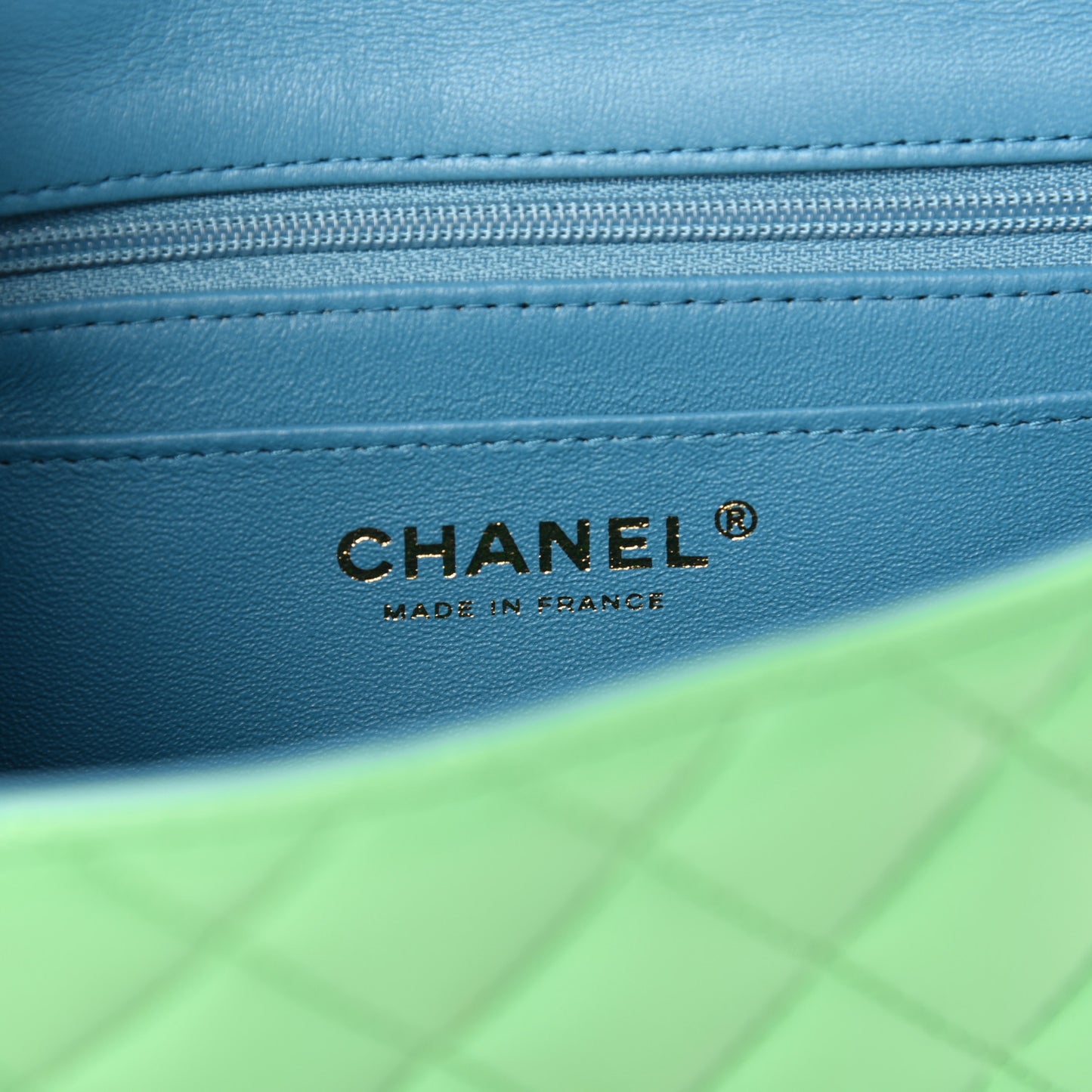 Lambskin Quilted Mini Rectangular Flap Green Blue