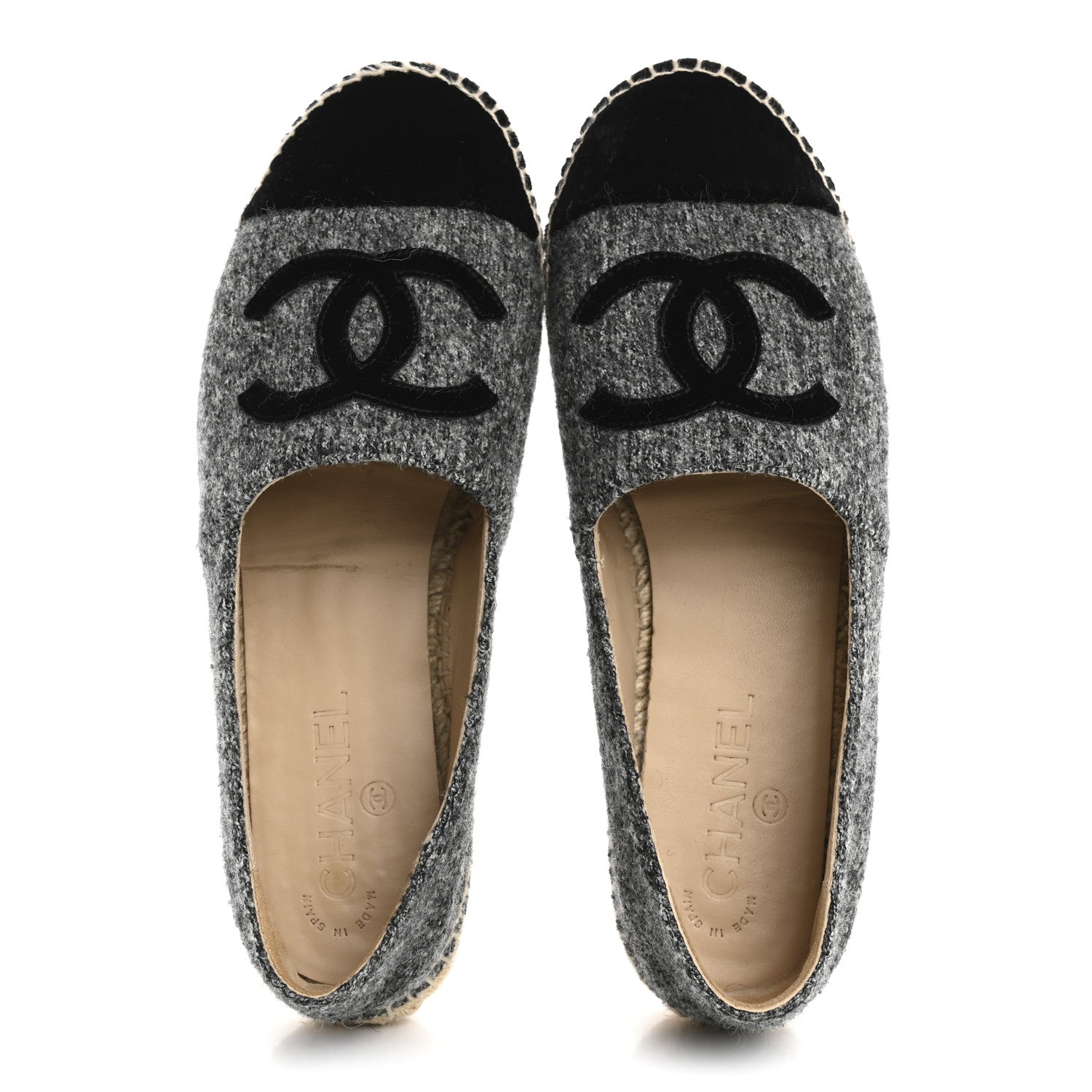 Chanel Tweed Velvet CC Espadrilles 39 Grey Black 2 of 9