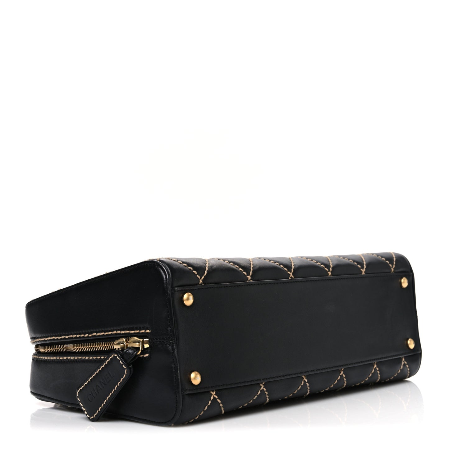 Calfskin Wild Stitch Top Handle Bag Black