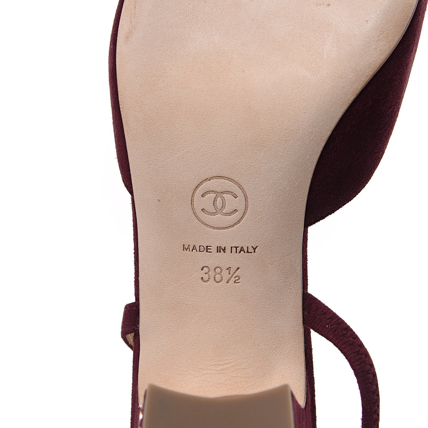 Chanel Kid Suede Metallic Lambskin Cap Toe CC Slingback Pumps 38.5 Burgundy Gold 6 of 9