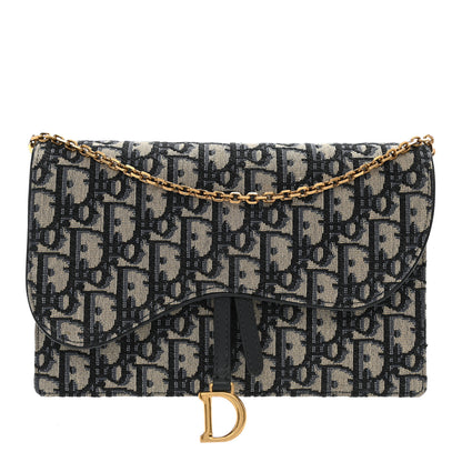 Christian Dior Oblique Saddle Chain Pouch Blue 1 of 7
