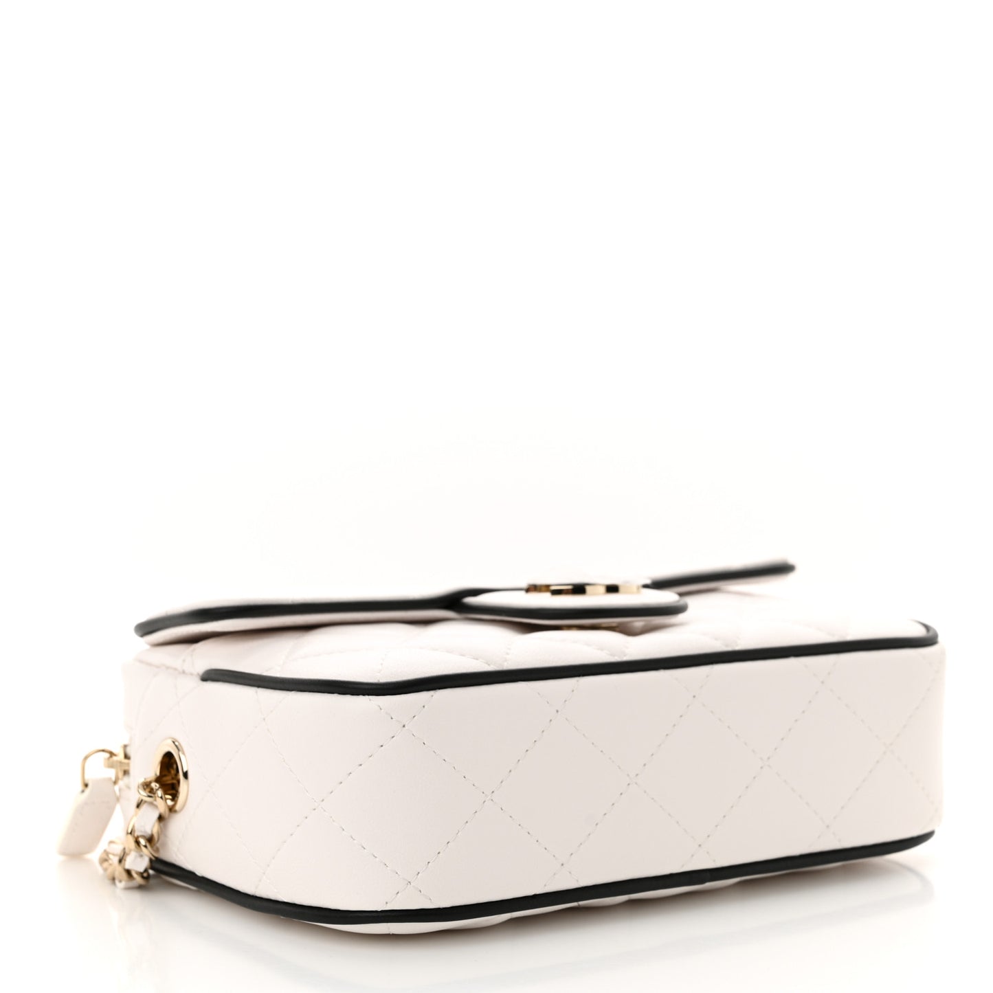 Lambskin Quilted Small Camera Case White Black