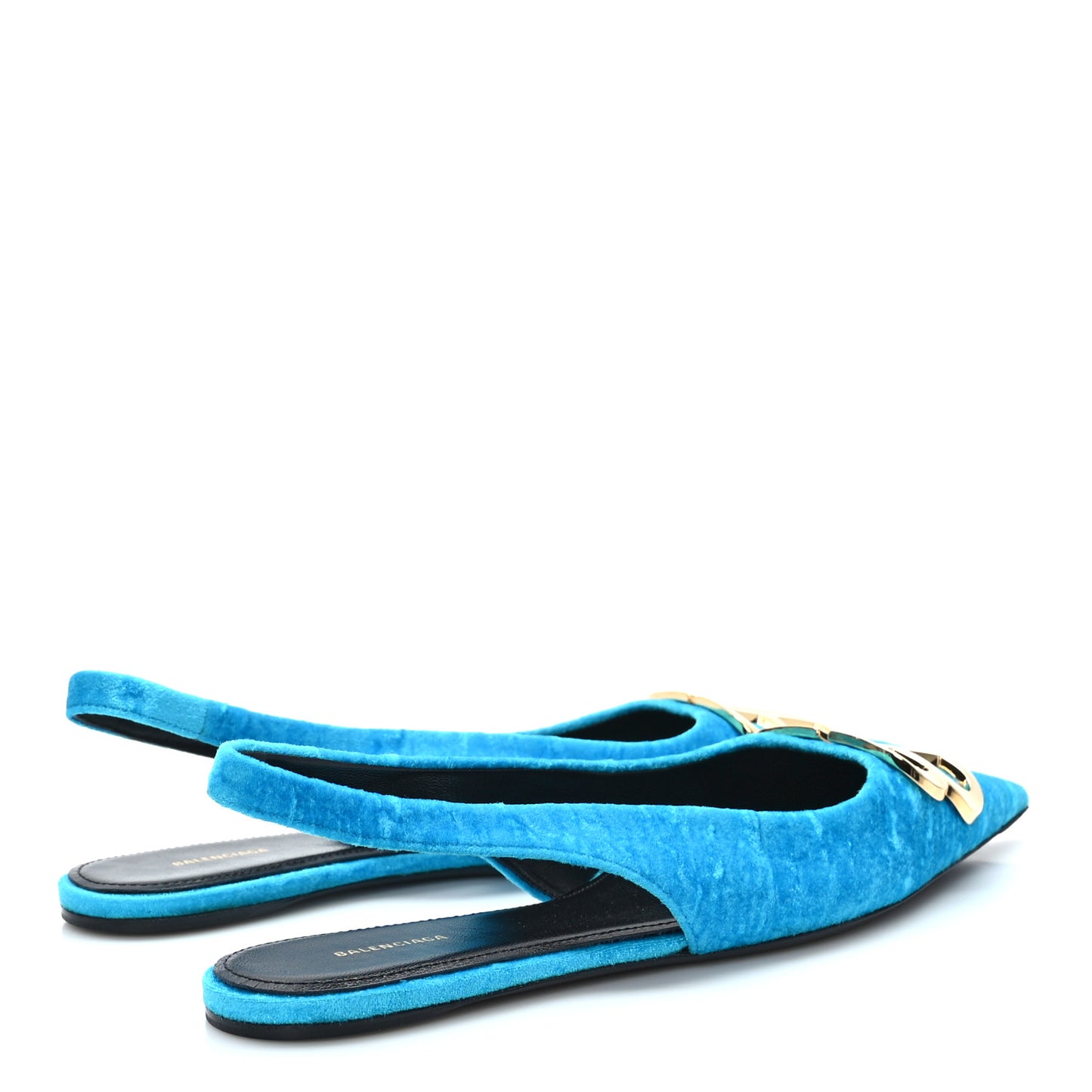 Crushed Velvet BB Knife Pointy Toe Slingback Flats 37.5 Turquoise