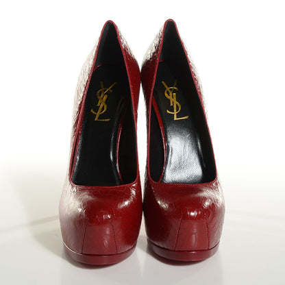 Saint Laurent Calfskin Crocodile Embossed Tribute Two 105 Platform Pumps Rouge Orient 2 of 7