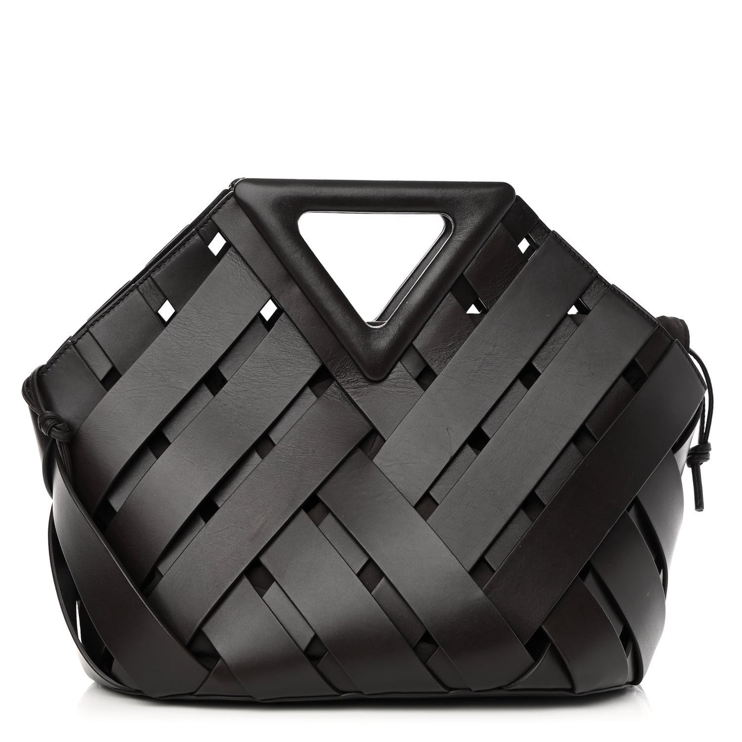 Calfskin V Woven Drawstring Tote Dark Brown