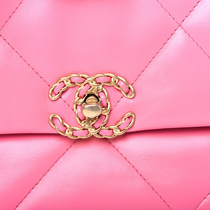 Chanel Shiny Lambskin Quilted Medium Chanel 19 Flap Neon Pink 10 of 10