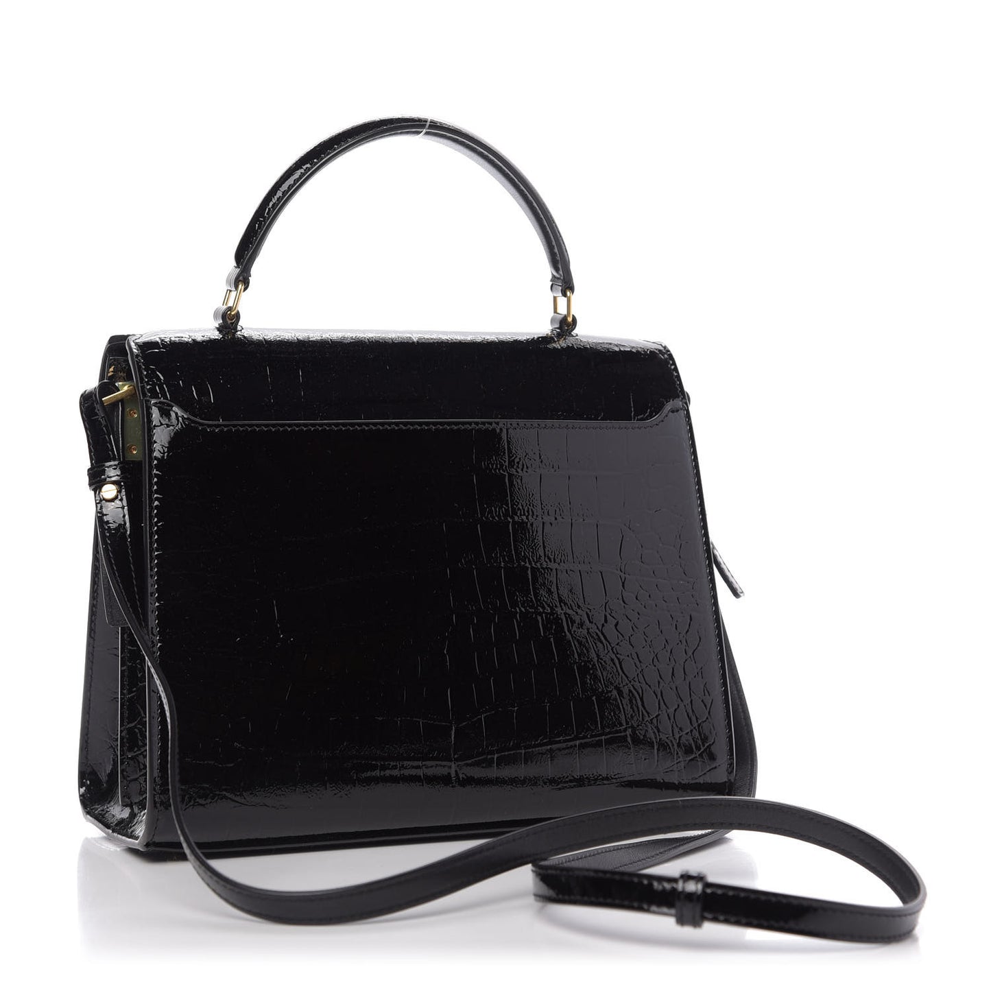 Patent Crocodile Embossed Medium Classic Monogram Cassandra Top Handle Black