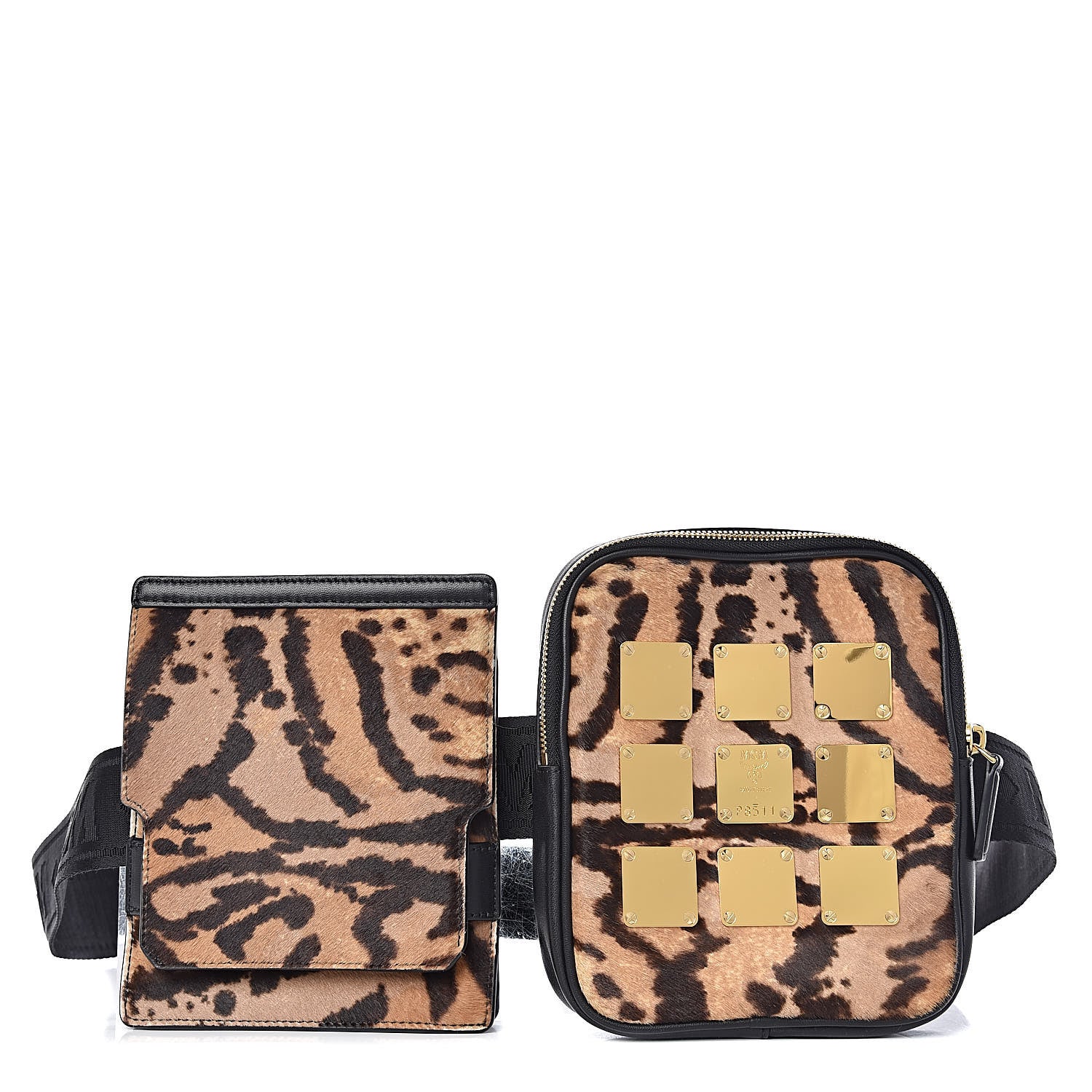 MCM Calfskin Calf Hair Leopard Print Modular Stark Belt Bag Black 1 of 13