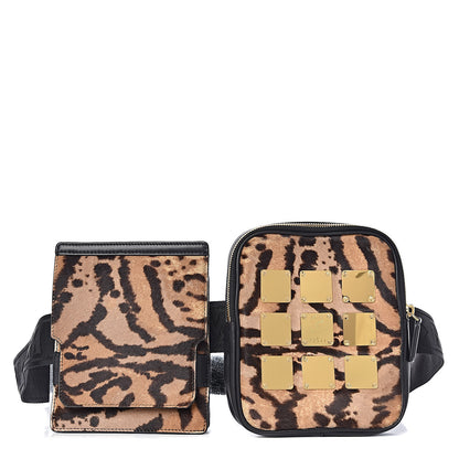 MCM Calfskin Calf Hair Leopard Print Modular Stark Belt Bag Black 1 of 13