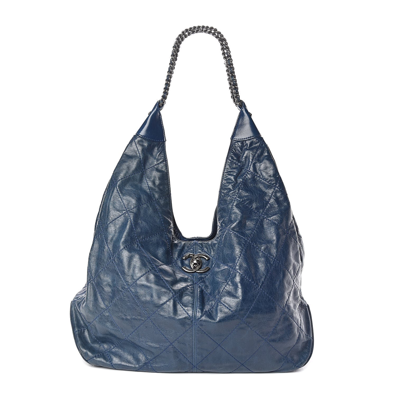 Chanel Aged Calfskin Quilted Coco Supple Hobo Blue 3 of 10
