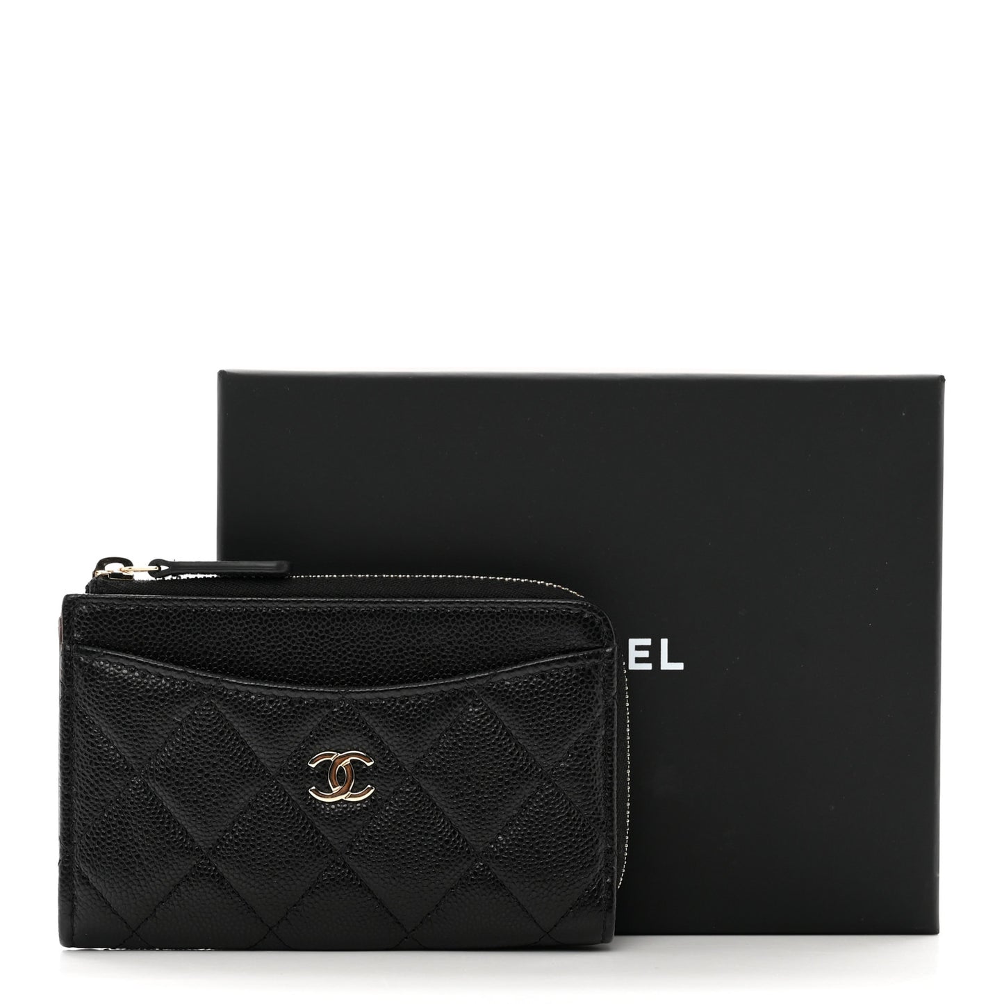Caviar Quilted CC Zip Around Card Holder Black