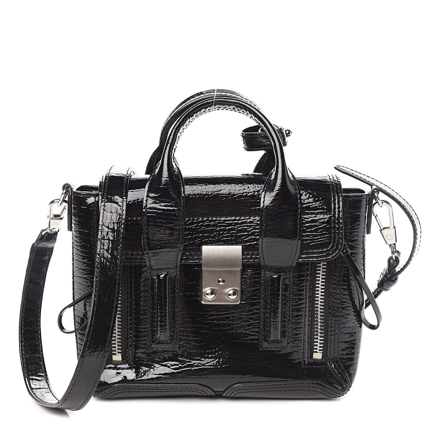 3.1 Textured Patent Mini Pashli Satchel Black