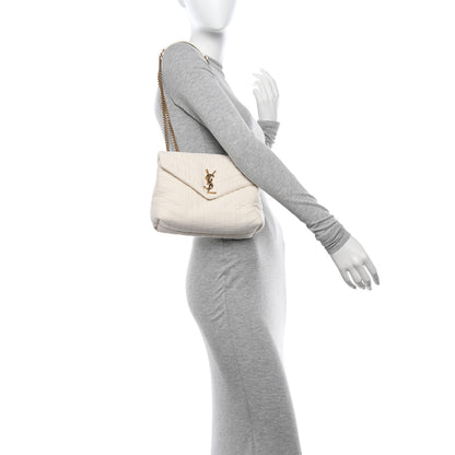 Saint Laurent Cotton Gauze Y Quilted Monogram Small Loulou Chain Satchel Vanilla Ice 2 of 10